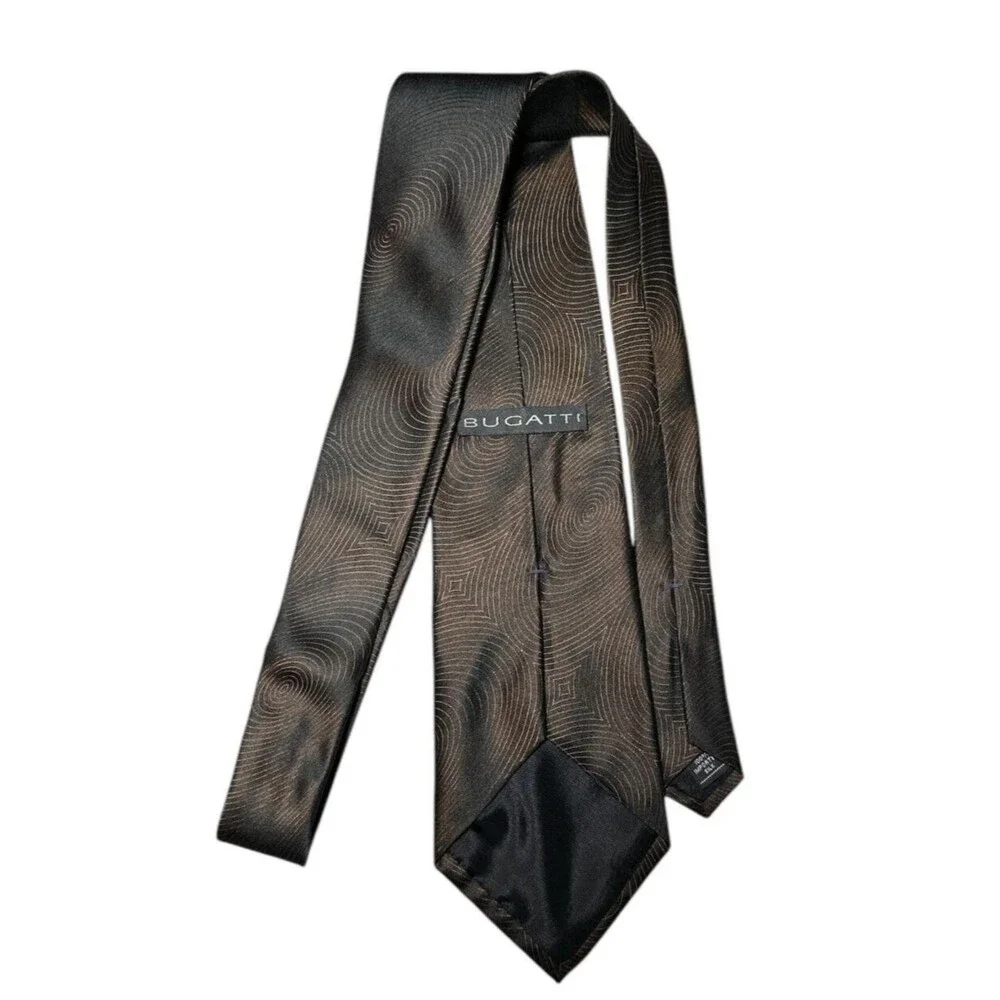 Bugatti Neck Tie Brown & Black Design 100% Italian Silk‎ Made in USA 58
